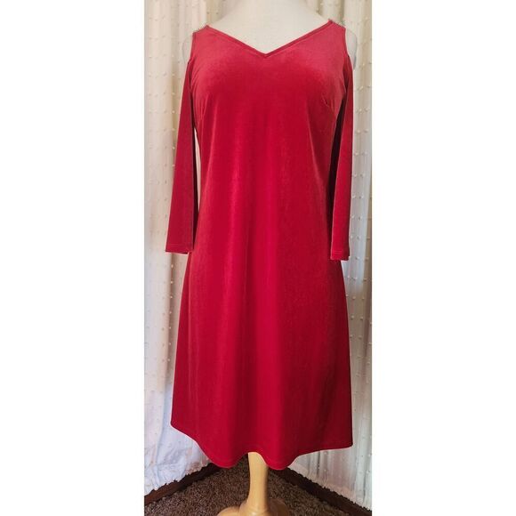 MSK velvety red party cocktail dress, cold shoulder with rhinestone straps, NWT - Picture 1 of 11